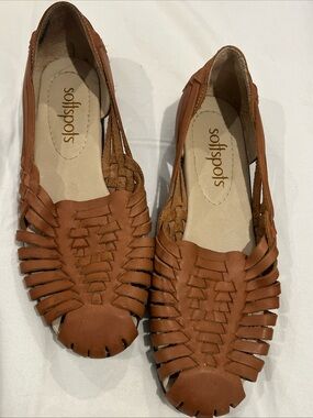 Softspots Woven Leather Huarache Flats Tan Brown Women’s size 8.5 snug fit